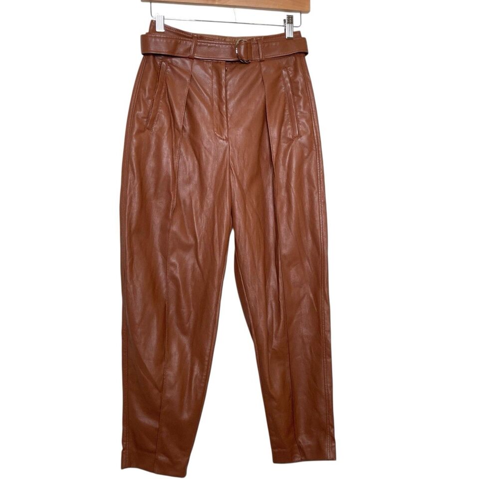 Babaton Women's Brown Belted Faux Leather Dress Pants Size 2
